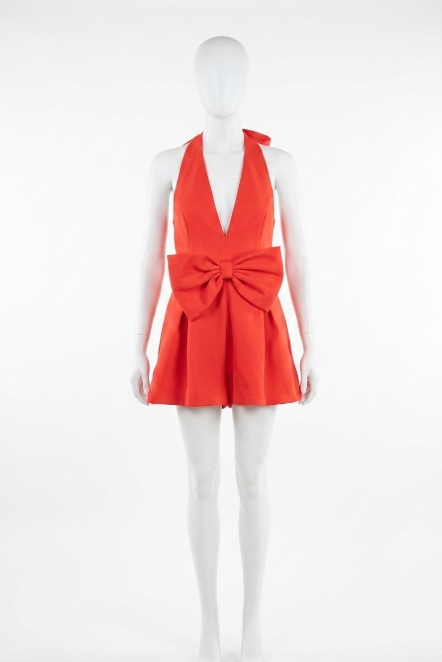 NEW GLAM zandra halter bow romper in red